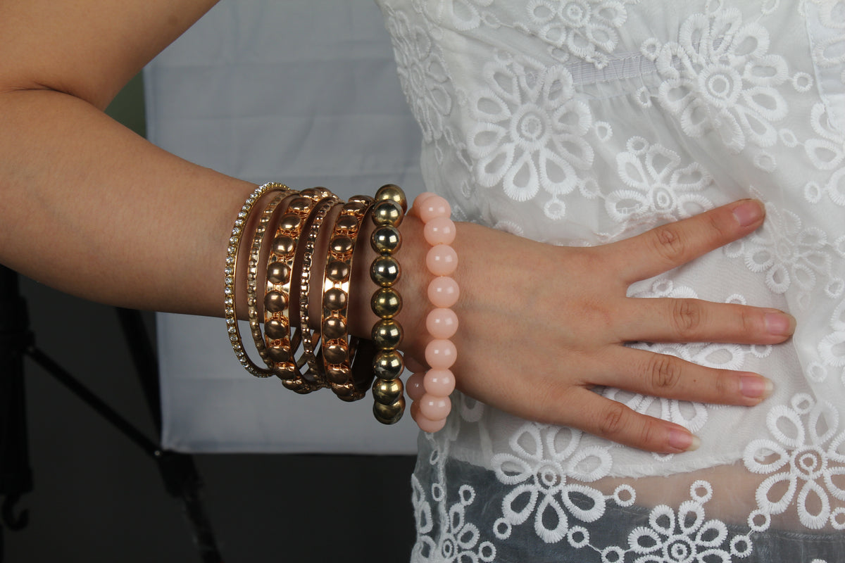 7-Piece Retro Burnished Gold Inlaid Rhinestones Bangle Bracelet Set