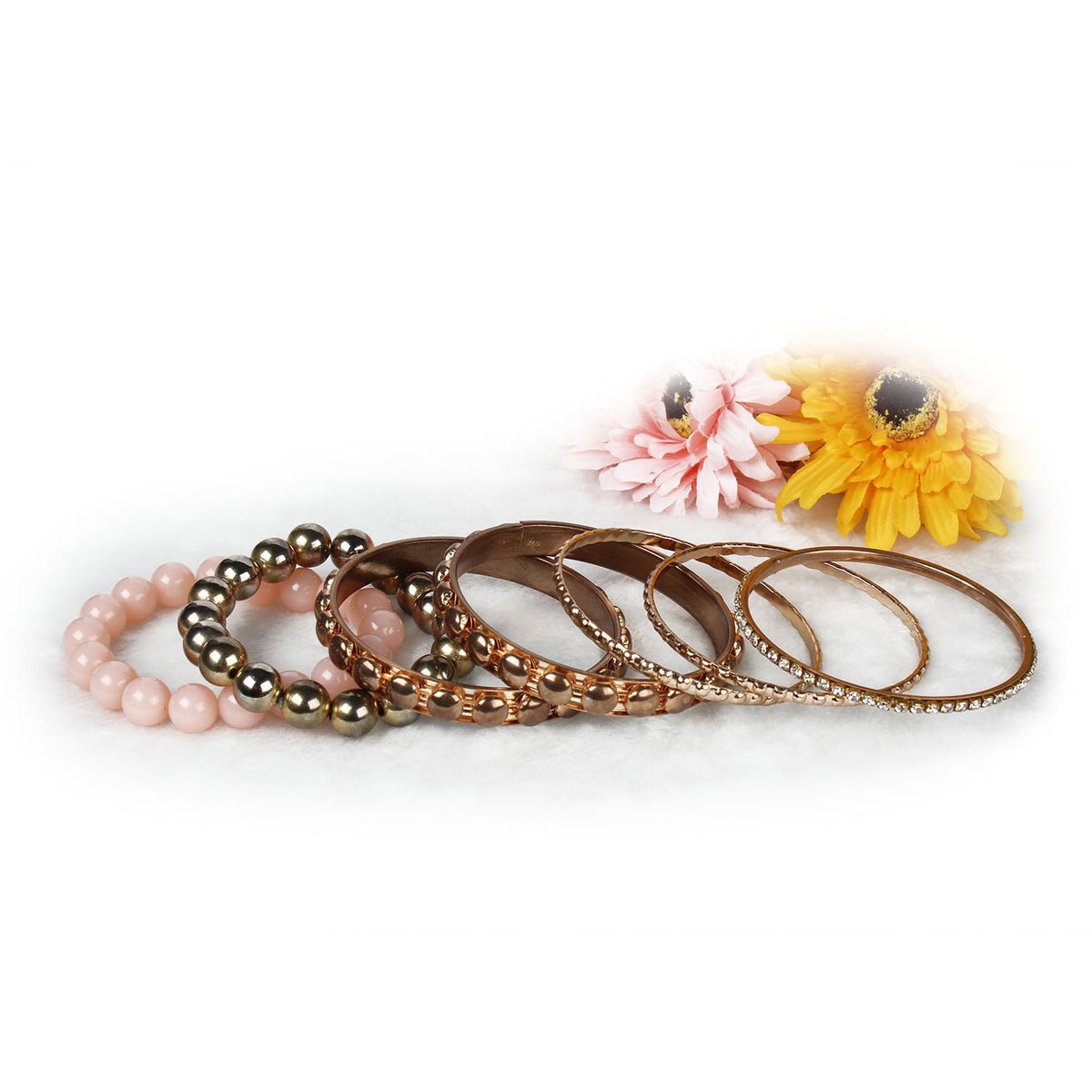 7-Piece Retro Burnished Gold Inlaid Rhinestones Bangle Bracelet Set