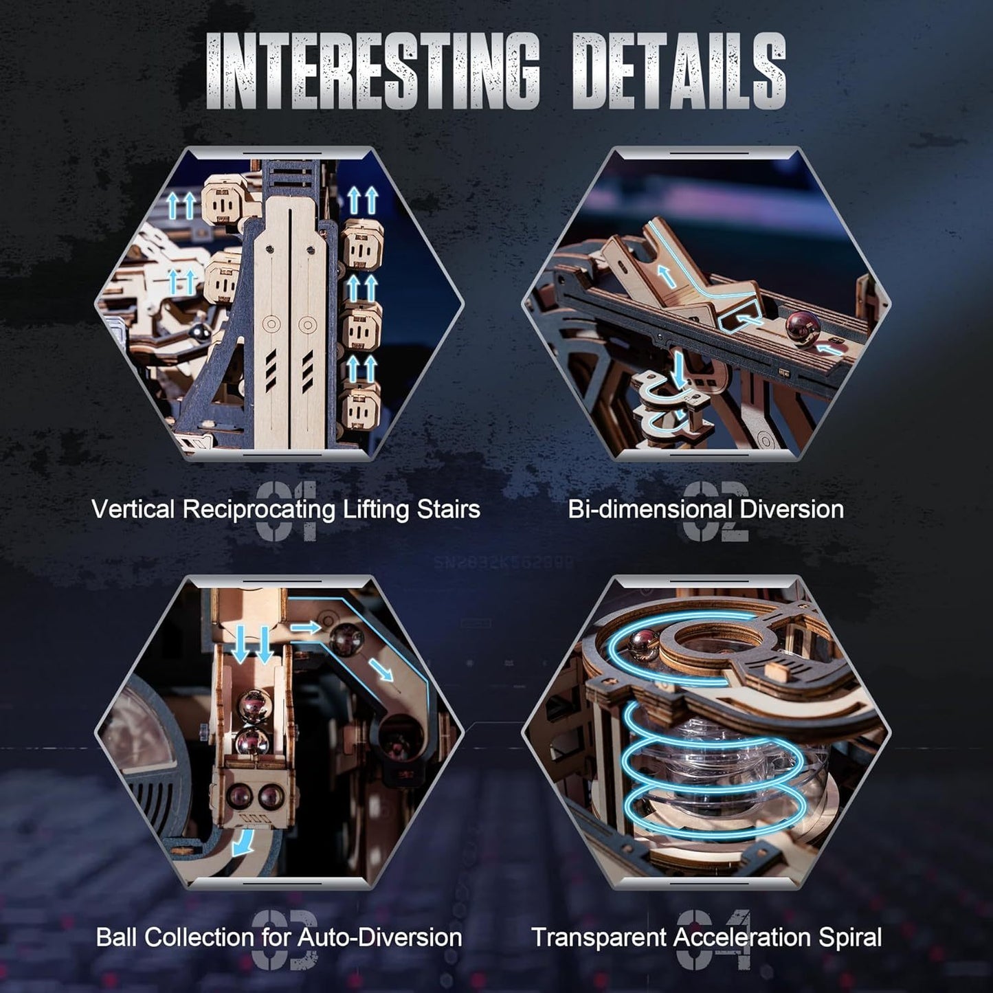 ROBOTIME Marble Run 3D Puzzle Wooden Model Kits For Adults To Build, Gifts Adults Electric Craft Boys, Marble Spaceport LGC01