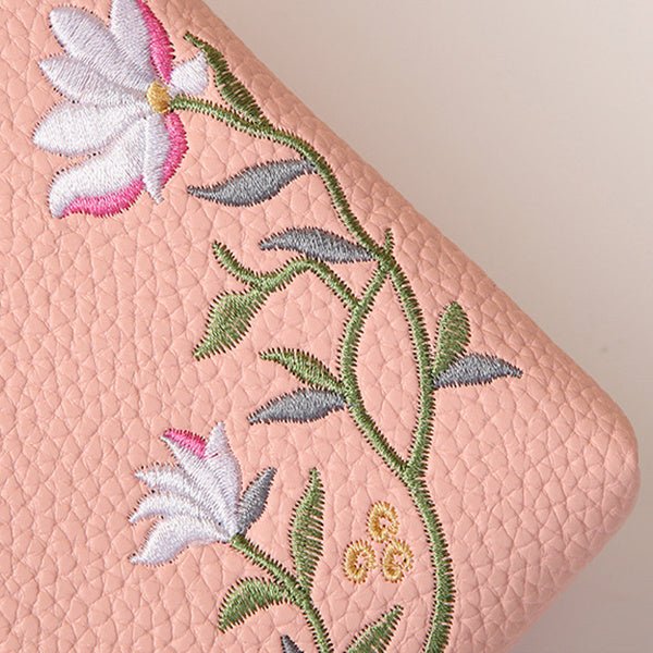 Flower Embroidery Phone Bag With Lock Buckle Crossbody Bags