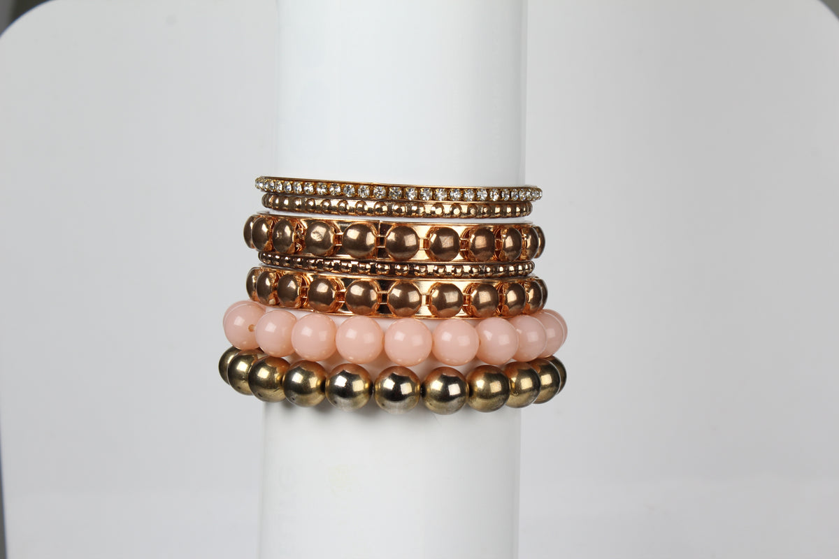 7-Piece Retro Burnished Gold Inlaid Rhinestones Bangle Bracelet Set
