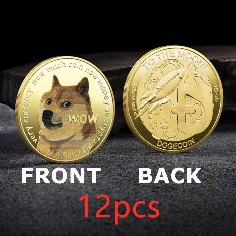 WOW Dogecoin To The Moon In Doge We Trust Gold Plated Commemorative Coins Cute Dog Pattern Printed Cllection Gifts