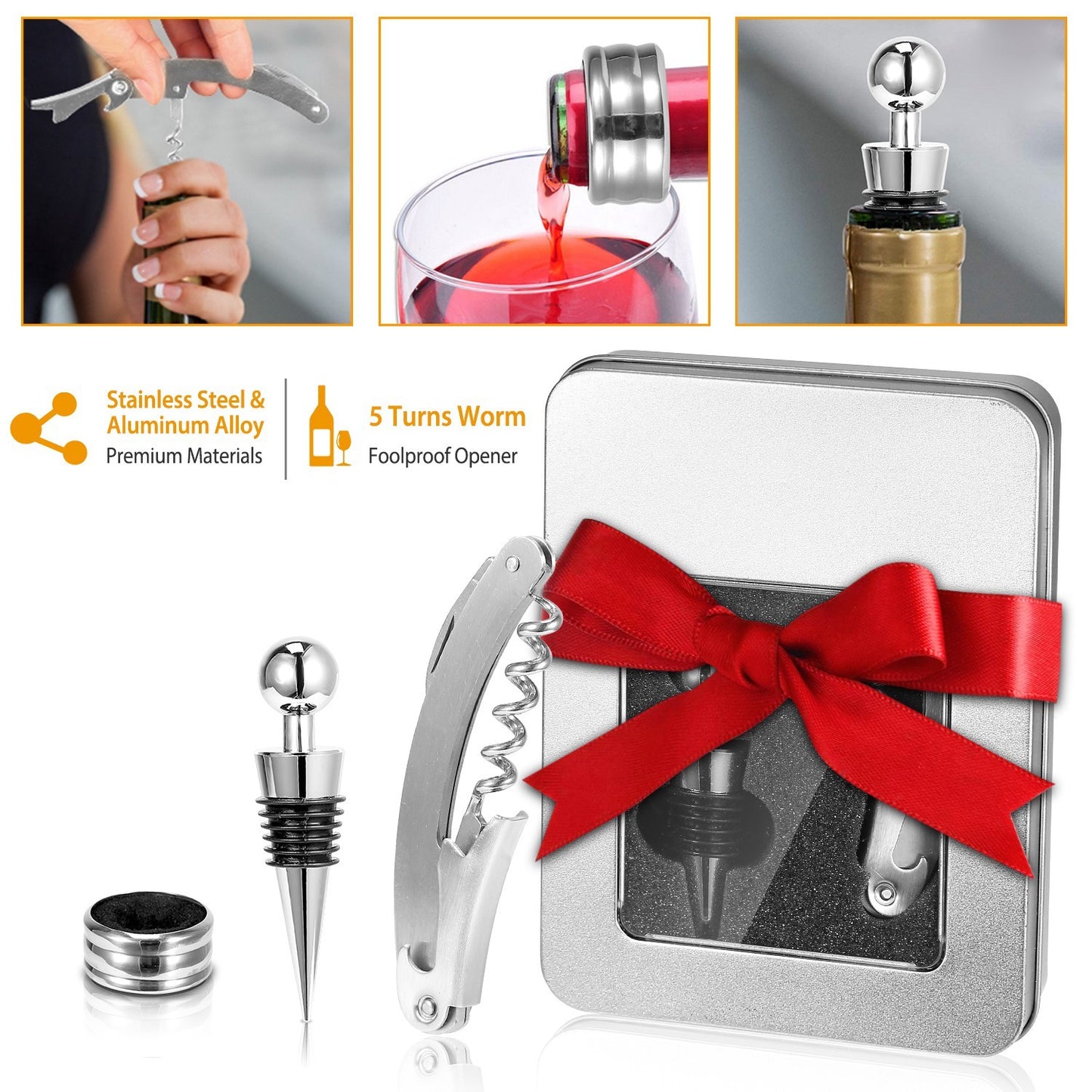 3Pcs Corkscrew Bottle Opener Set Tool Foil Cutter Drip Collar Protector Cork Stopper Wine Bottle Cap Opener