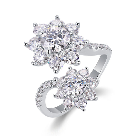 Petal Morning Dew - A Fashionable Diamond Jewelry Piece Set With 1-carat Moissanite S925 Sterling Silver And Platinum Diamond Ring