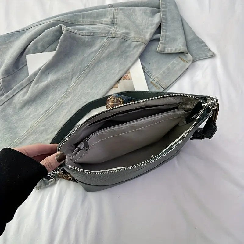 Women's Elegant Ethnic Embroidery Shoulder Strap Bag - Large Capacity Crossbody Bag With Zipper Closure, 3D Ergonomic Design, Suitable For Commuting, Travel, Daily Use, Multi-color Optional, Durable P