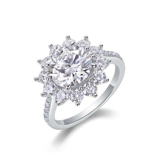 Sunflower - A Fashionable Diamond Jewelry Piece Set With 3-carat Moissanite S925 Sterling Silver And Platinum Diamond Ring