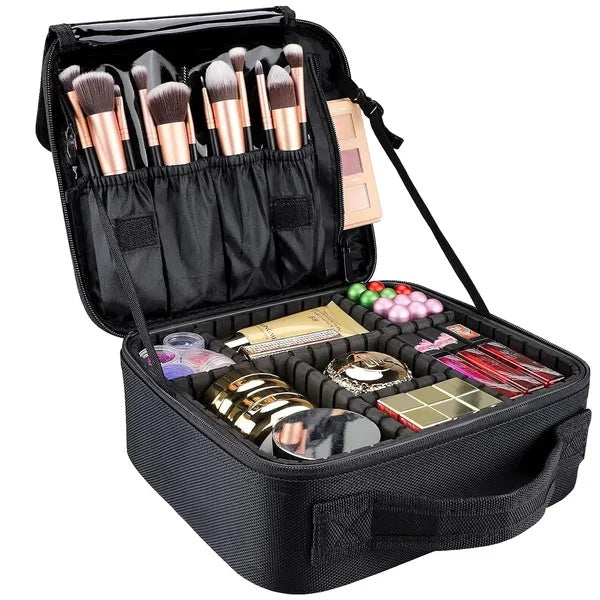Travel Cosmetic Bag, Women's Portable Cosmetic Case, Professional Cosmetic Storage Box With Adjustable Dividers, Can Store Makeup Brushes, Toiletries, Jewelry, Digital Accessories, Etc