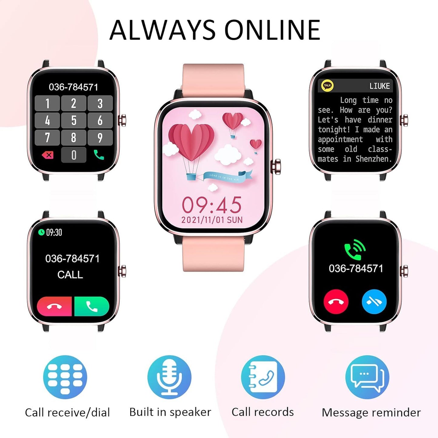 New Smartwatches Featuring Message Alerts, Call Answering, Health Monitoring, Activity Tracking, Notification Reminders, And Fitness Functions.