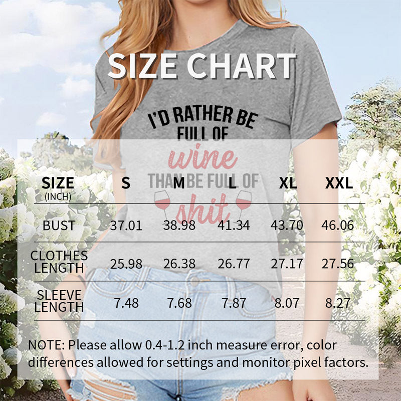 Women's Wine Glass & Slogan Print Round Neck T-Shirt Casual Short Sleeve Spring Summer Top