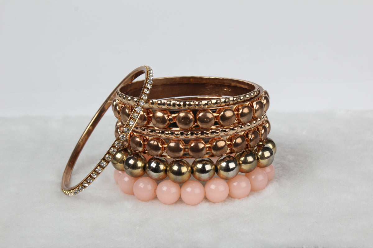 7-Piece Retro Burnished Gold Inlaid Rhinestones Bangle Bracelet Set